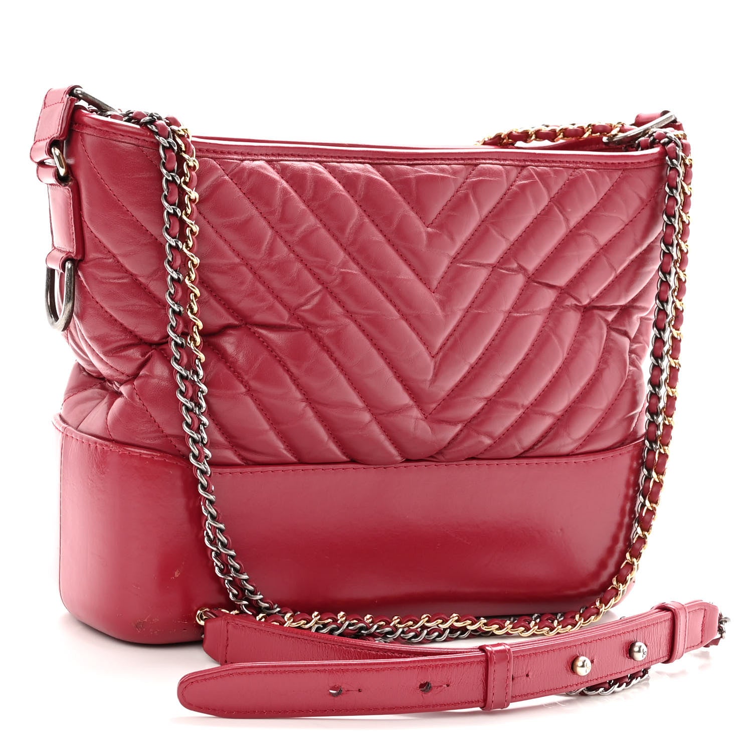 Chanel Aged Calfskin Chevron Quilted Medium Gabrielle Hobo Red 3 of 12