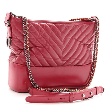 Chanel Aged Calfskin Chevron Quilted Medium Gabrielle Hobo Red 3 of 12