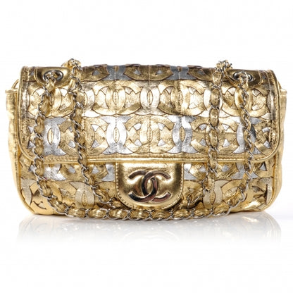 Chanel Calfskin Crackled CC Mix Medium Flap Gold Silver 1 of 9