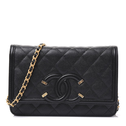 Chanel Caviar Quilted CC Filigree Wallet On Chain WOC Black 1 of 8
