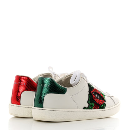Gucci Calfskin Web Crystal Womens Mouth Ace Sneakers 38 White 4 of 12