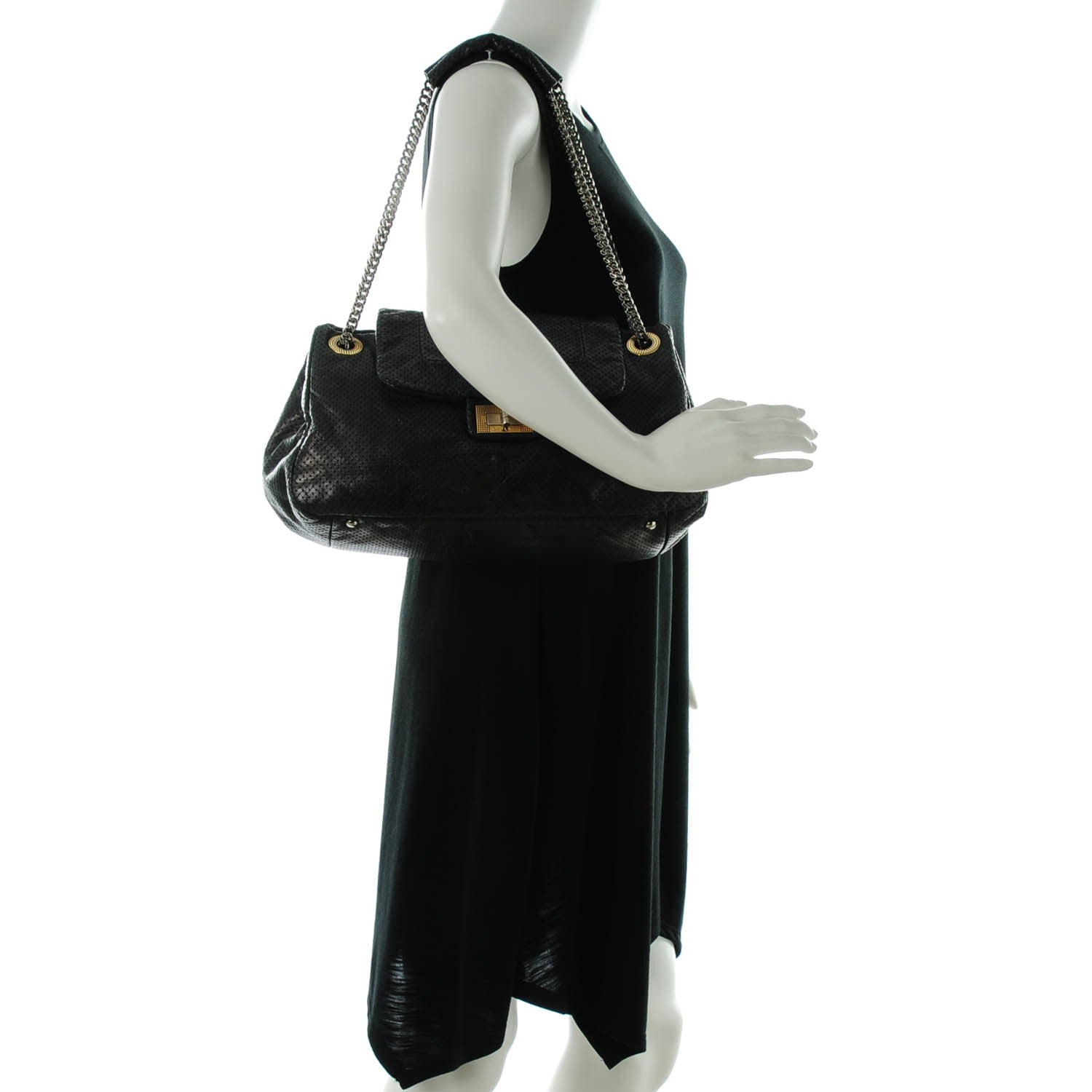 Chanel Metallic Calfskin Perforated Large Drill Accordion Flap Black 2 of 7
