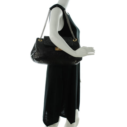 Chanel Metallic Calfskin Perforated Large Drill Accordion Flap Black 2 of 7