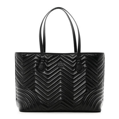 Gucci Calfskin Matelasse Monochrome Large GG Marmont Tote Bag Black 1 of 9