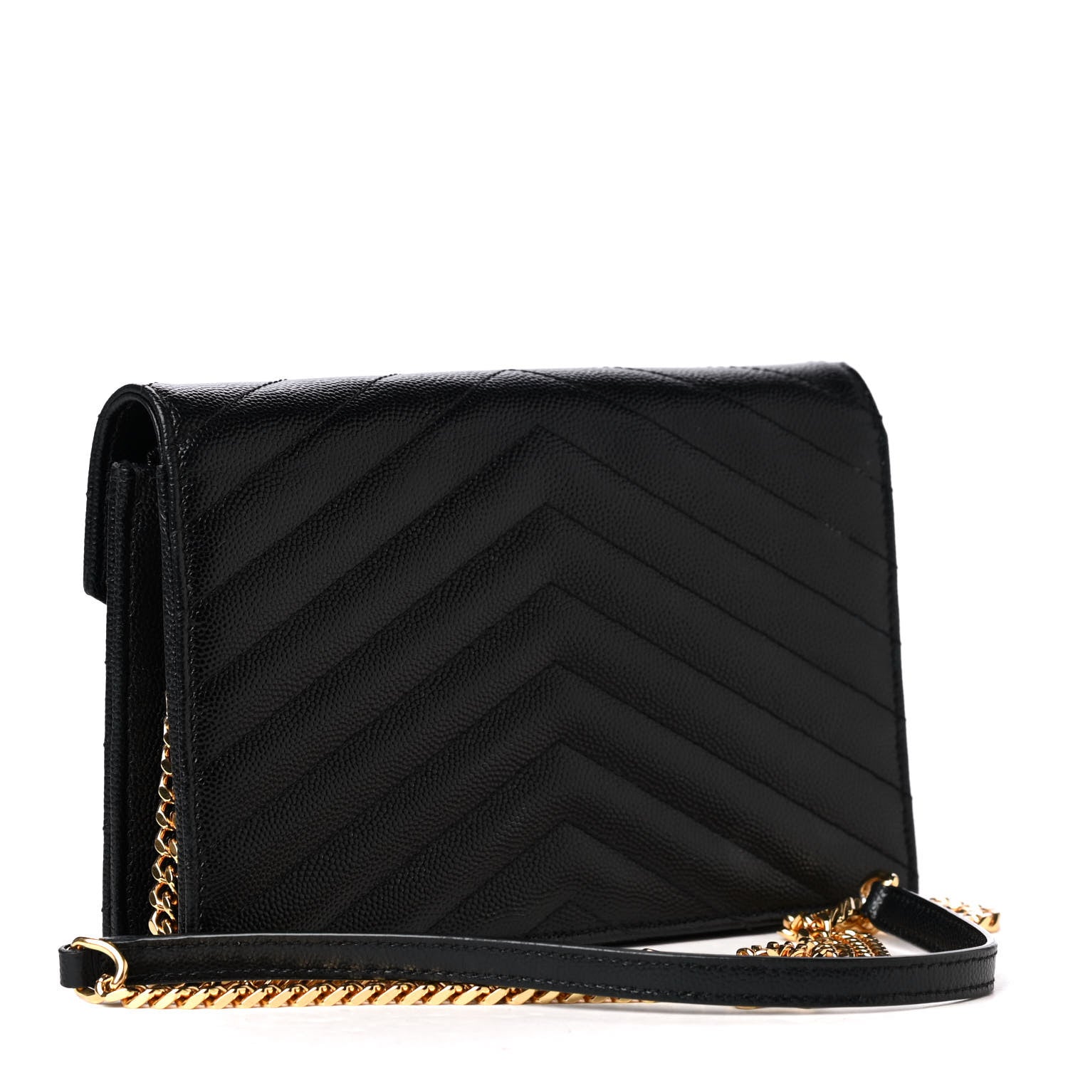 Saint Laurent Grain De Poudre Matelasse Chevron Monogram Envelope Chain Wallet Black 2 of 4
