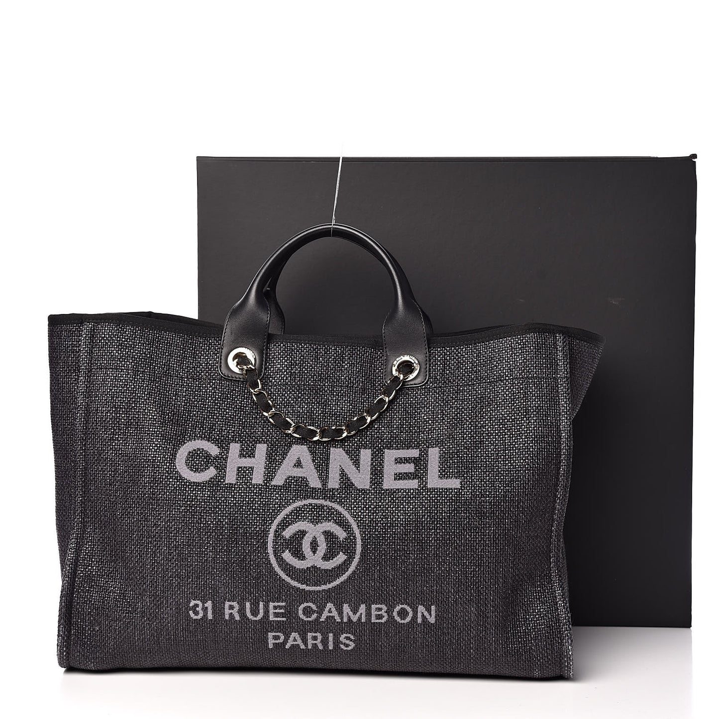 Woven Straw Raffia Large Deauville Tote Black