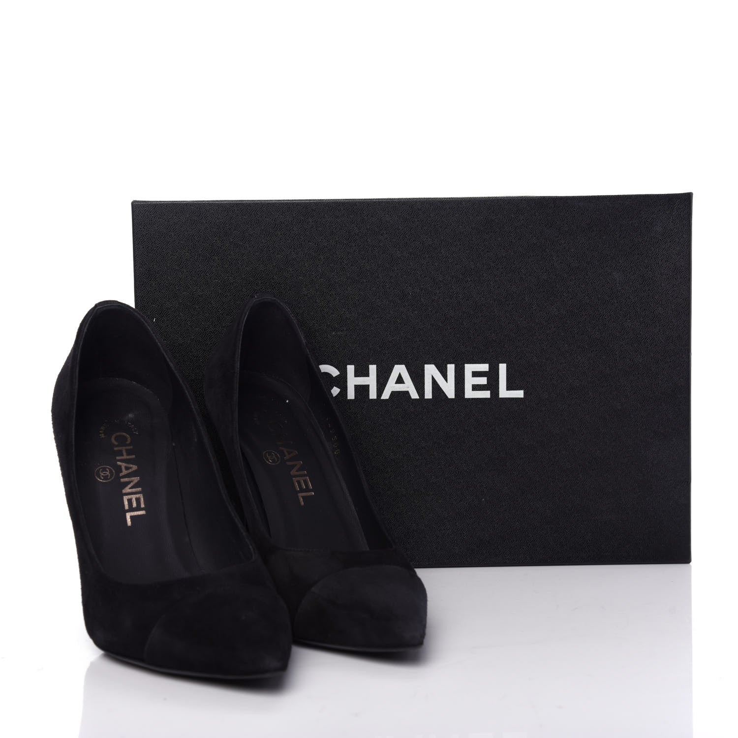 Chanel Suede Cap Toe CC Pumps 36.5 Black 10 of 10