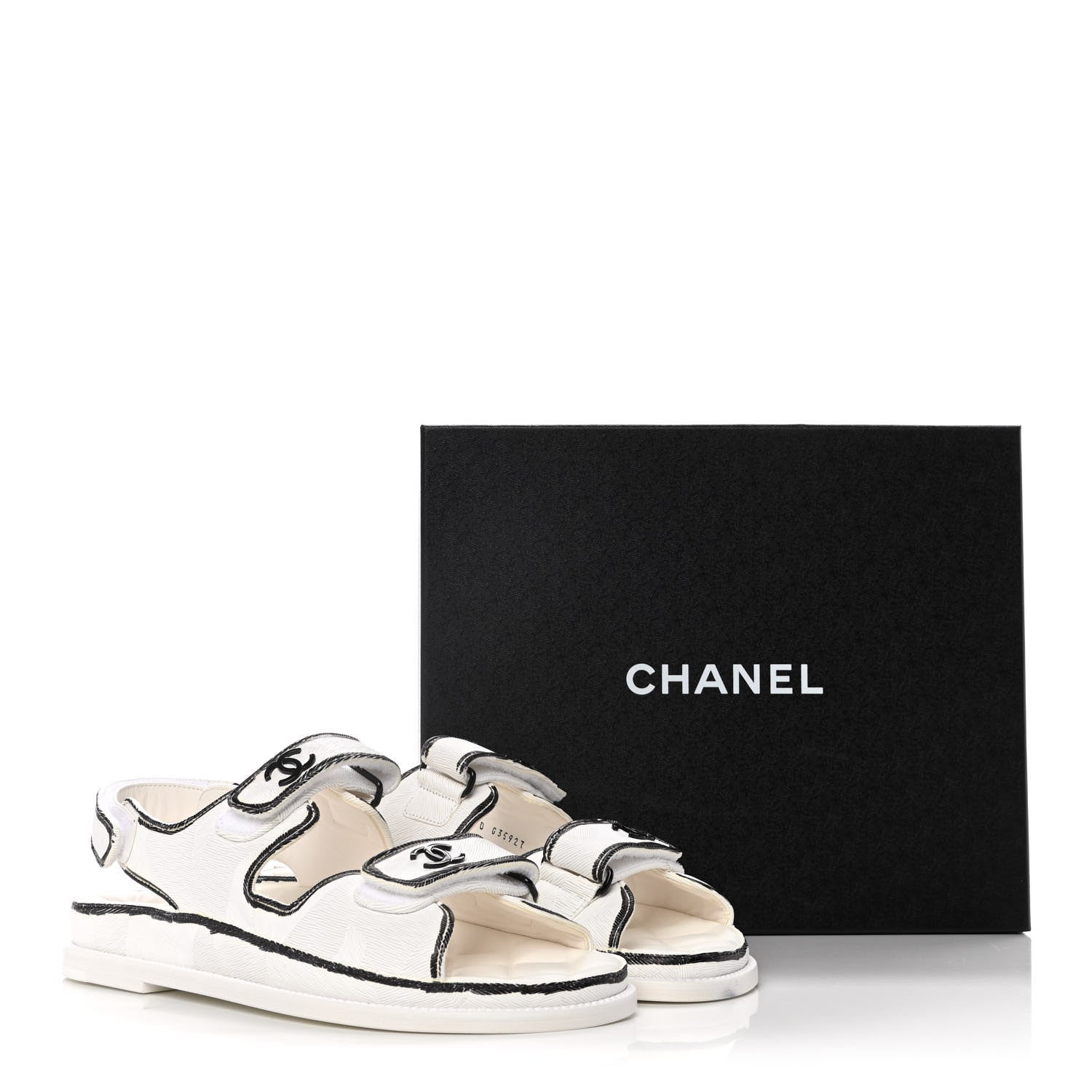 Chanel Printed Calfskin Velcro Dad Sandals 41 White Black 10 of 10