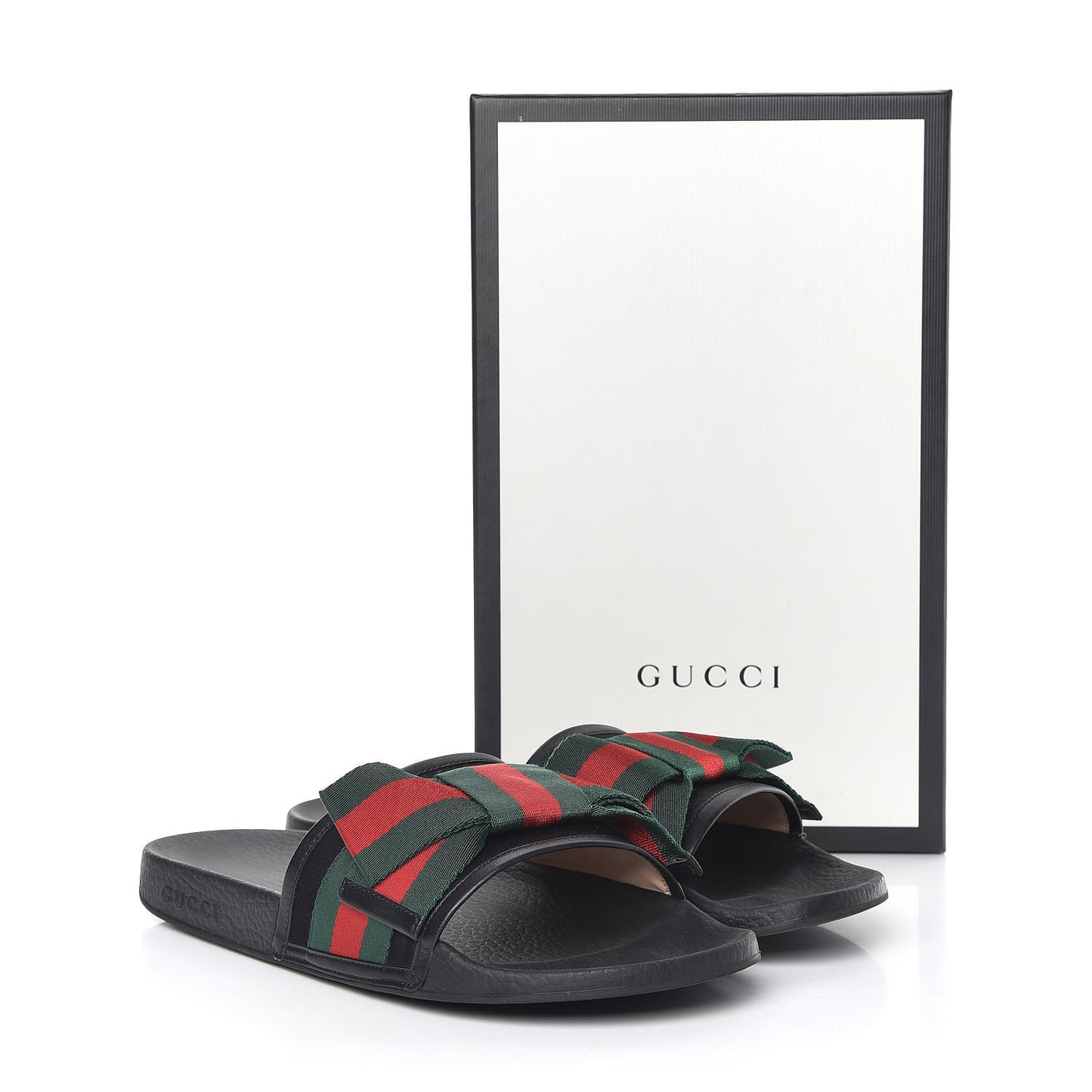 Satin Web Bow Slide Sandals 41 Black