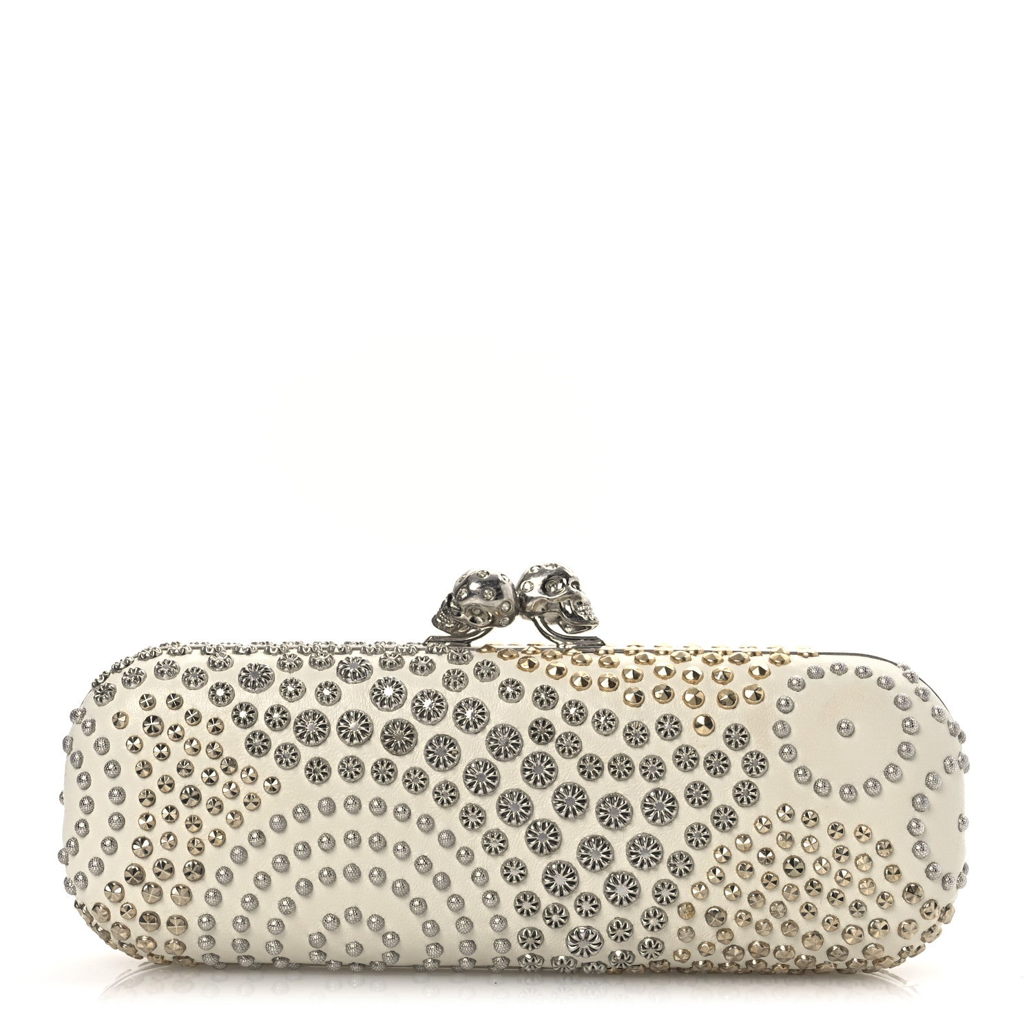 Alexander McQueen Nappa Studded Twin Skull Box Clutch Ivory 1 of 14