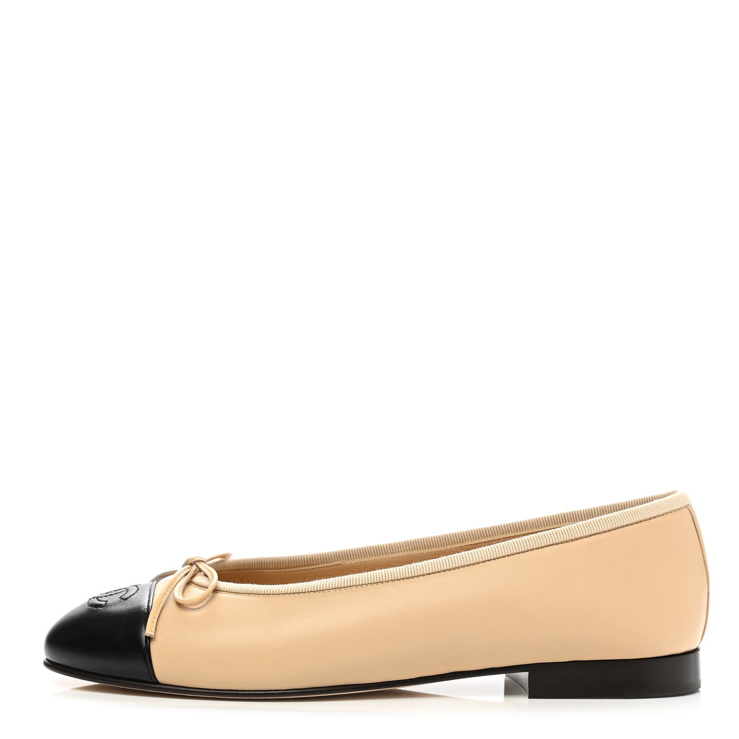 Chanel Lambskin Cap Toe CC Ballerina Flats 37 Beige Black 1 of 9