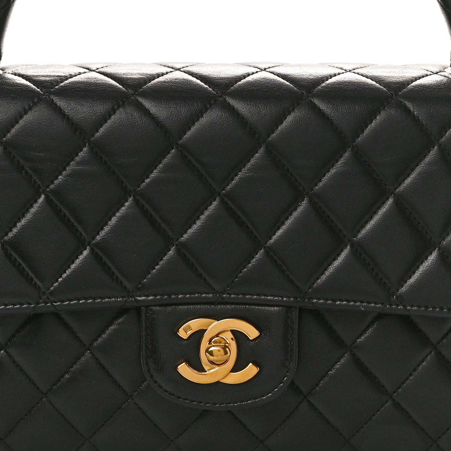 Lambskin Quilted Medium Rectangular Kelly Flap Bag Black