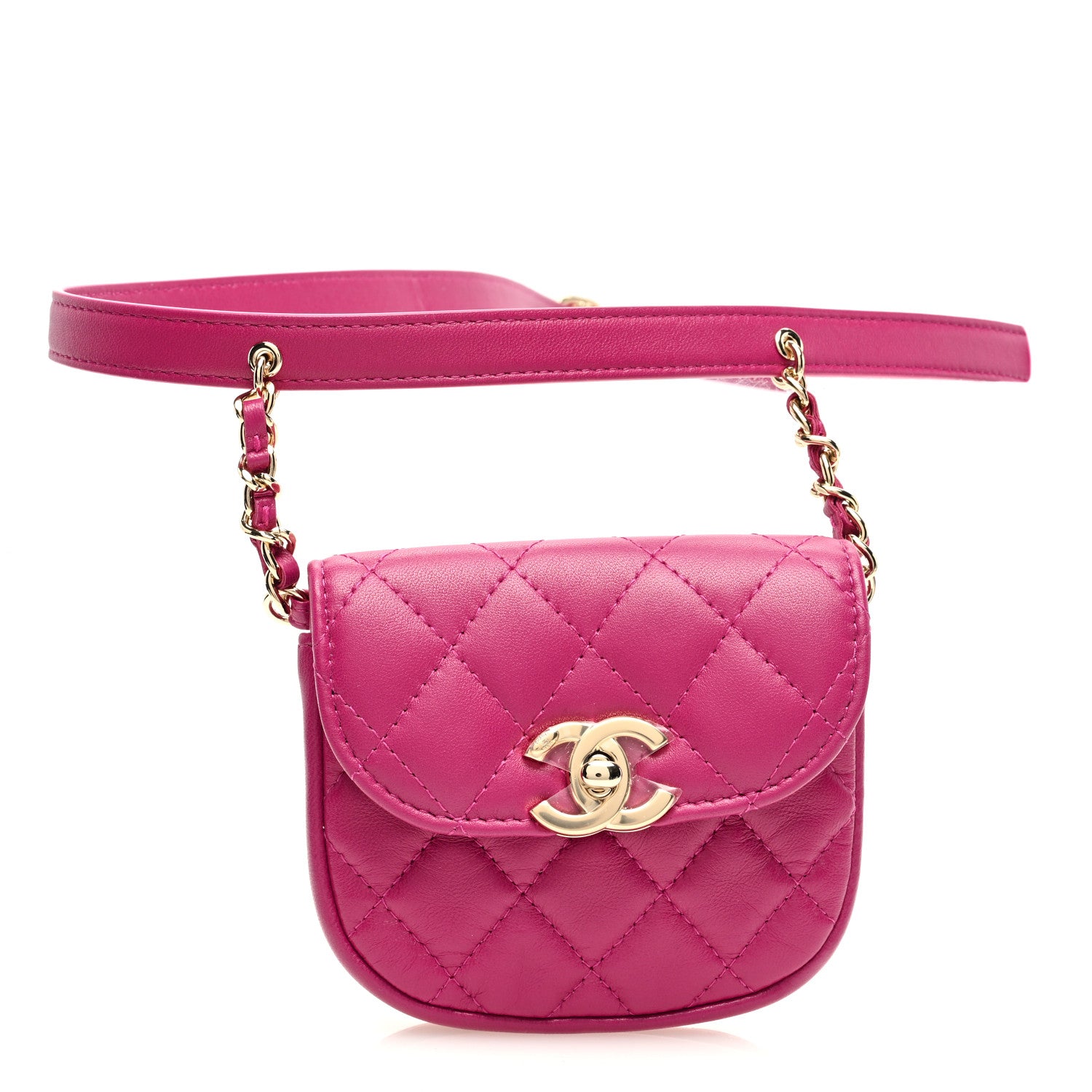 Chanel Tweed Lambskin Quilted Waist Bag With Coin Purse Fuchsia 1 of 10