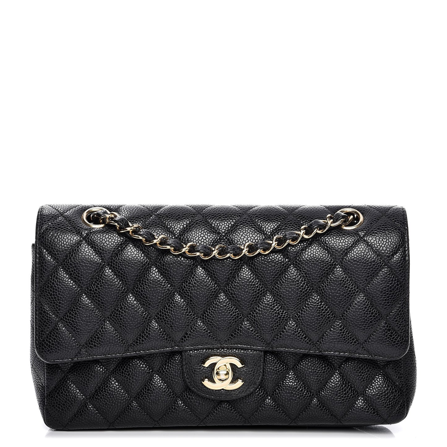 Caviar Quilted Medium Double Flap Black