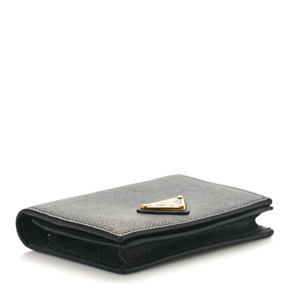 Prada Saffiano Triangle Bi-Fold Wallet Black 4 of 7