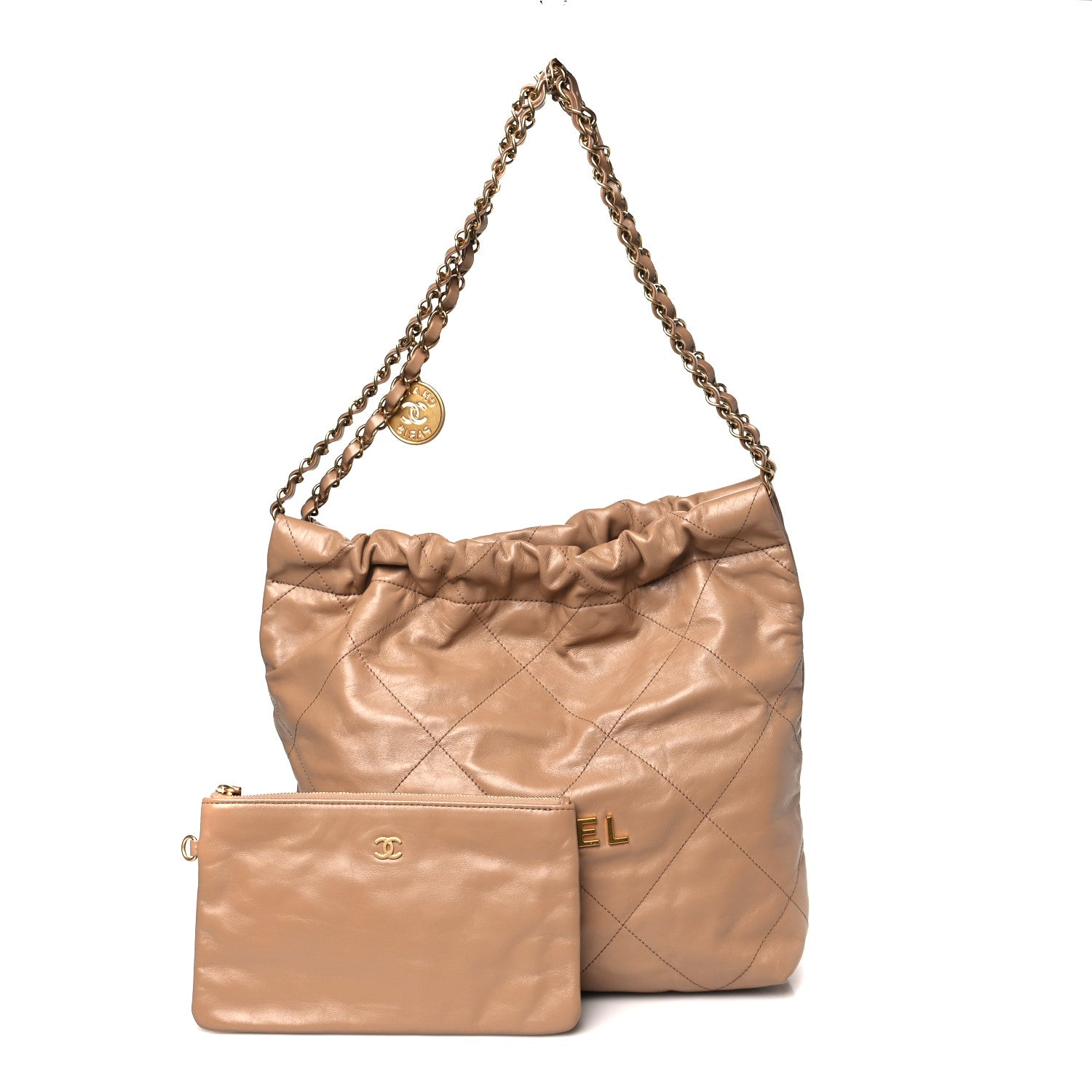 Chanel Shiny Calfskin Quilted Small Chanel 22 Beige 3 of 10