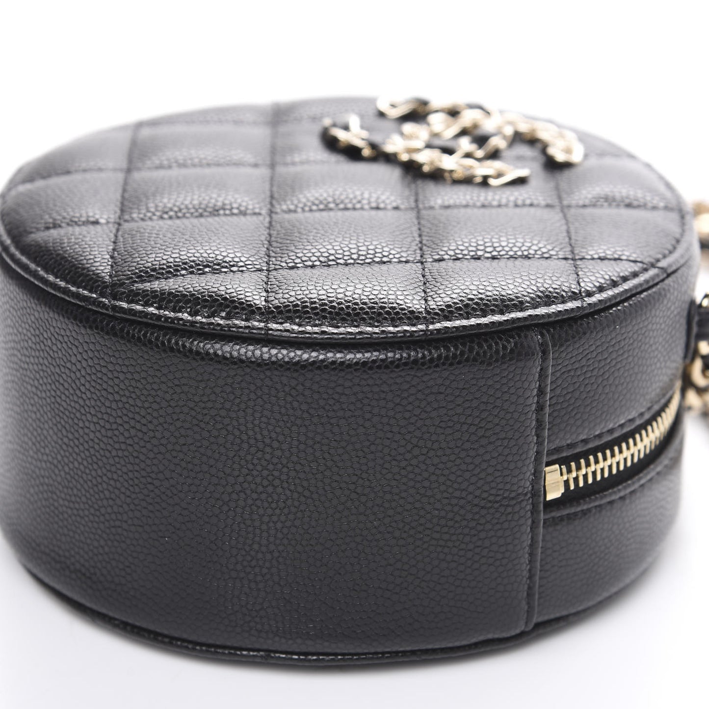 Caviar Quilted French New Wave Round Clutch With Chain Black