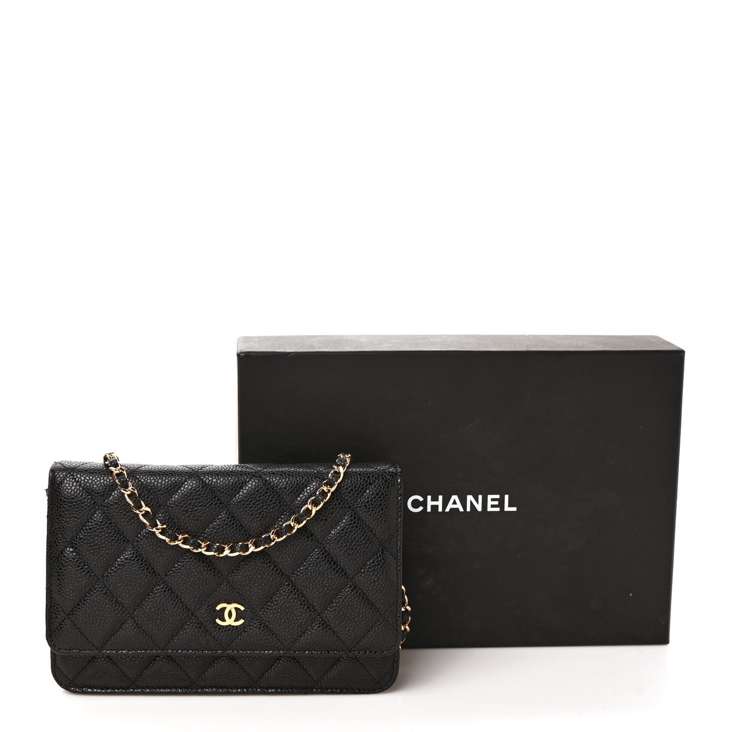 Caviar Quilted Wallet on Chain WOC Black