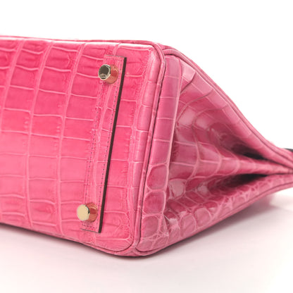 Hermes Shiny Niloticus Crocodile Birkin 25 Rose Tyrien 8 of 9
