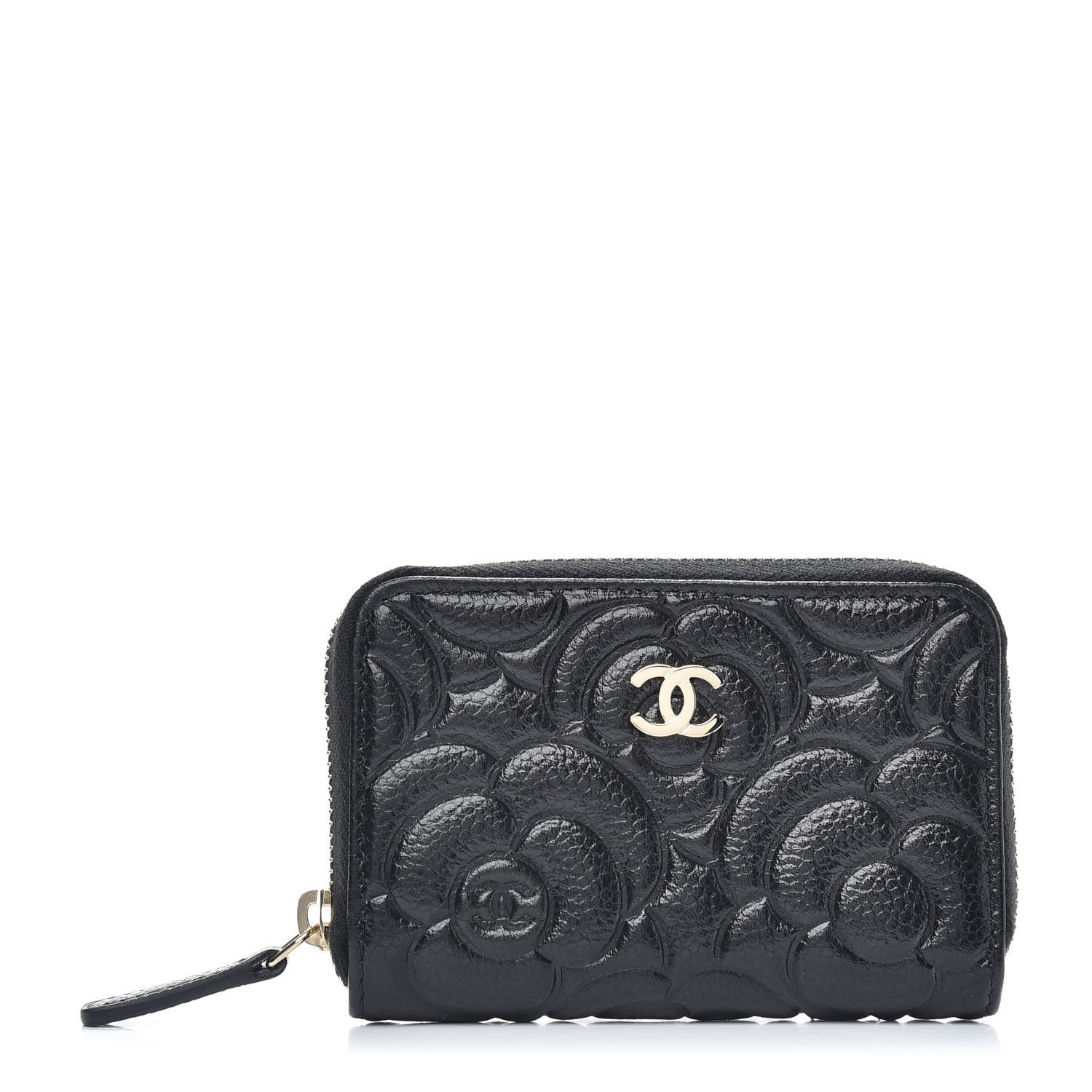 Chanel Caviar Camellia Embossed Zip Coin Purse Black 1 of 10