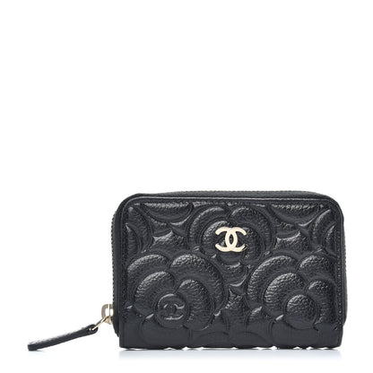 Chanel Caviar Camellia Embossed Zip Coin Purse Black 1 of 10