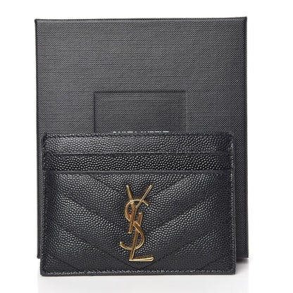 Saint Laurent Grain De Poudre Matelasse Chevron Monogram Credit Card Case Black 8 of 8