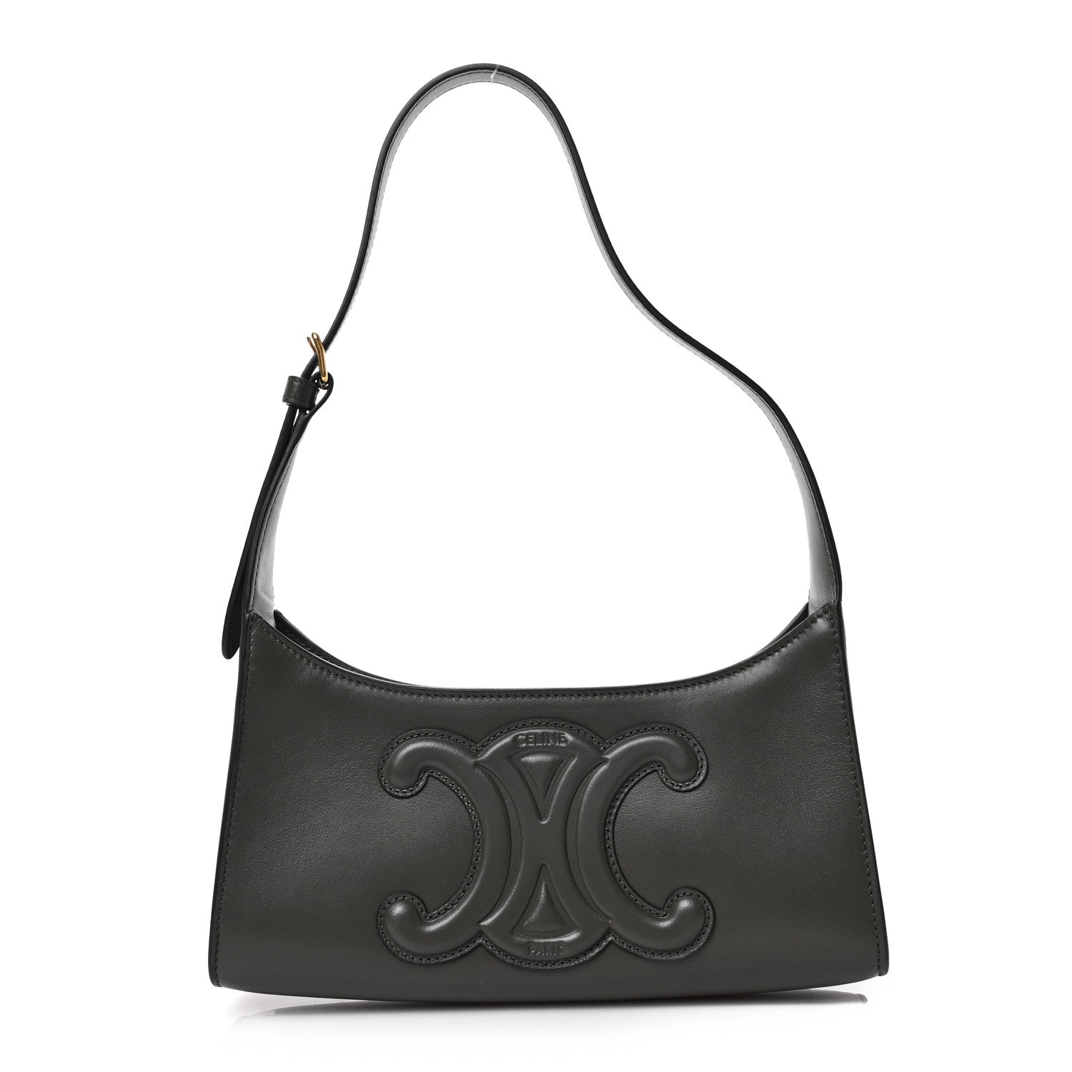 Celine Smooth Calfskin Cuir Triomphe Shoulder Bag Dark Army 1 of 8