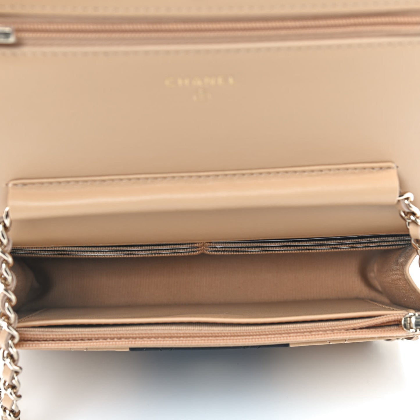 Lambskin Quilted Wallet On Chain WOC Beige Black