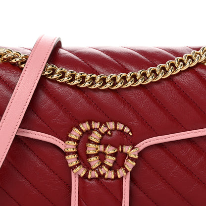 Gucci Azalea Calfskin Enamel Matelasse Diagonal Small Torchon GG Marmont Shoulder Bag New Cherry Red Wild Rose 8 of 10