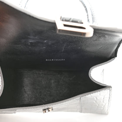 Balenciaga Metallic Calfskin Crocodile Embossed Hourglass Top Handle Bag XS Silver 5 of 8