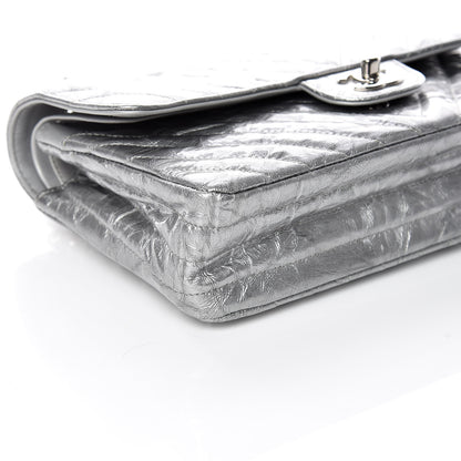 Chanel Metallic Crumpled Patent Chevron Quilted Medium Double Flap Silver 5 of 9