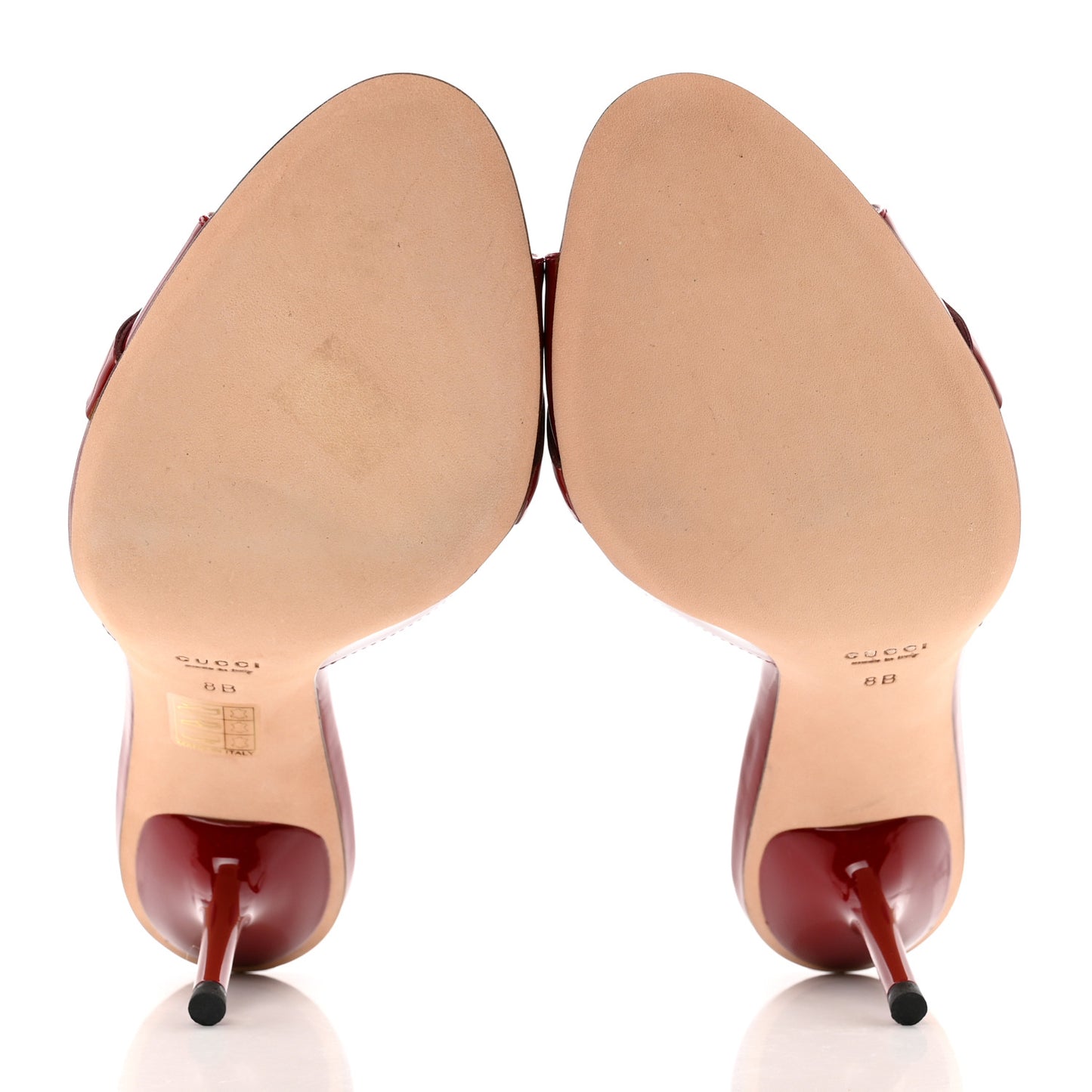 Patent Calfskin Horsebit Mid Heel Slides 8 Red