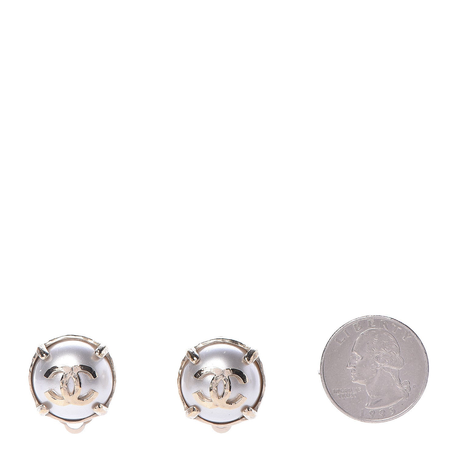 Chanel Pearl CC Large Clip On Earrings Light Gold 2 of 6