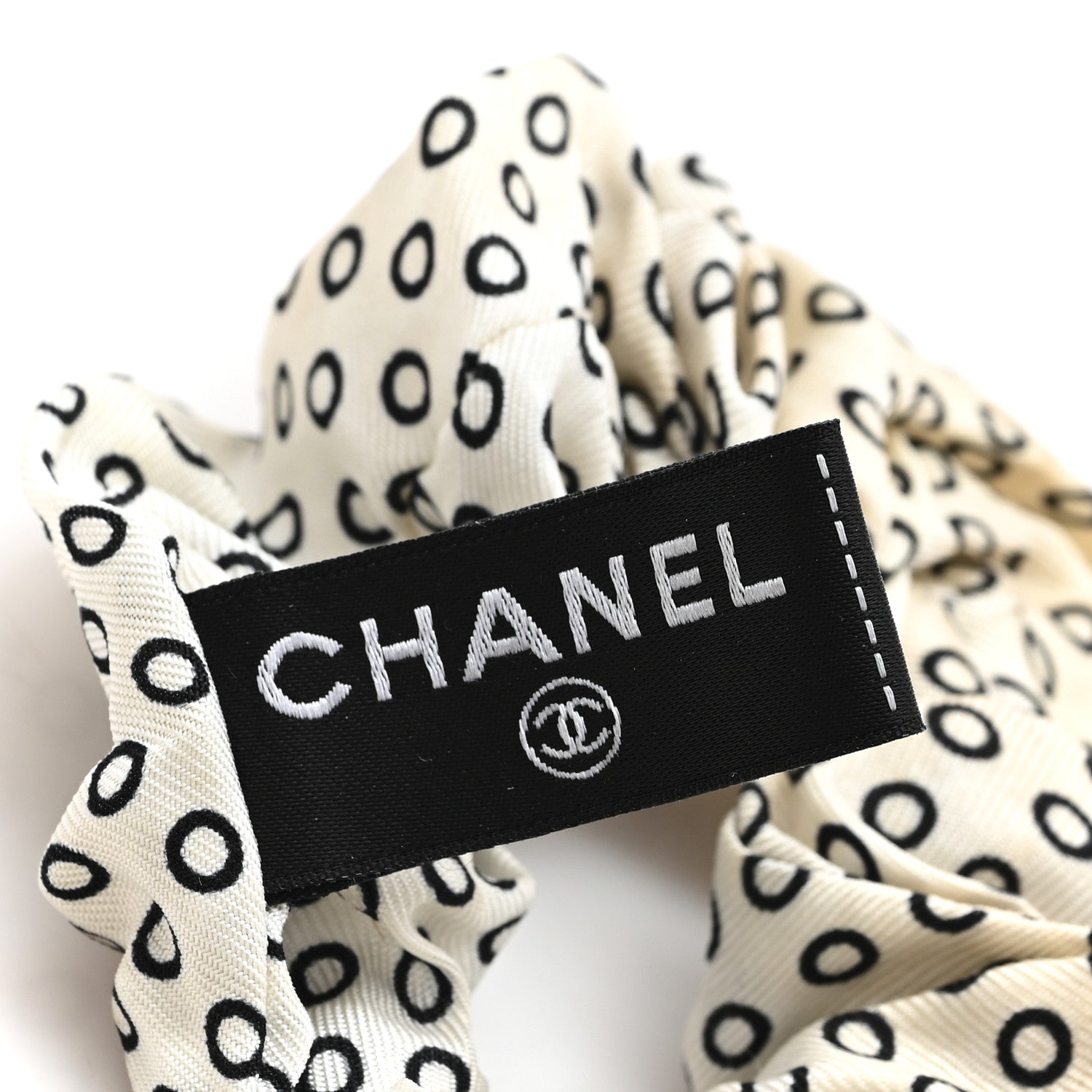 Chanel Silk CC Twilly Hair Tie Ivory Black 3 of 4