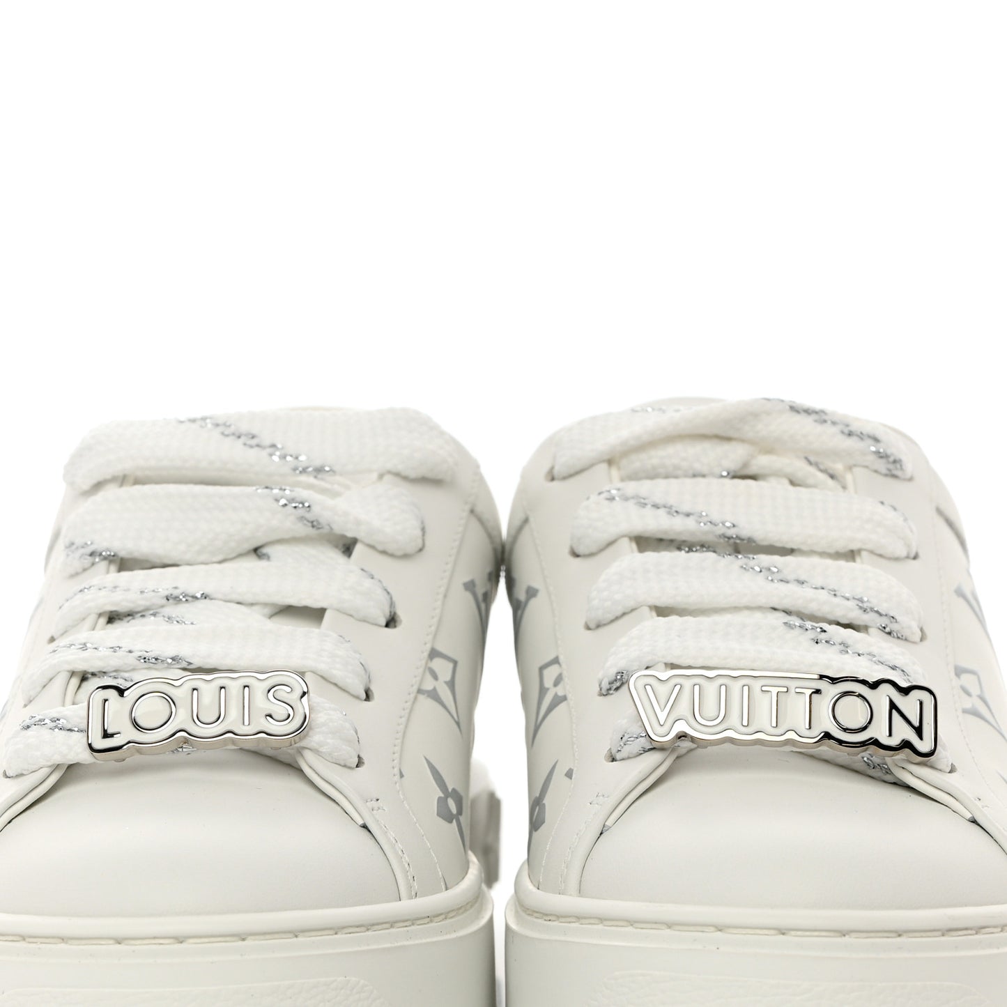 Calfskin Monogram Debossed Time Out Sneakers 36 White Silver