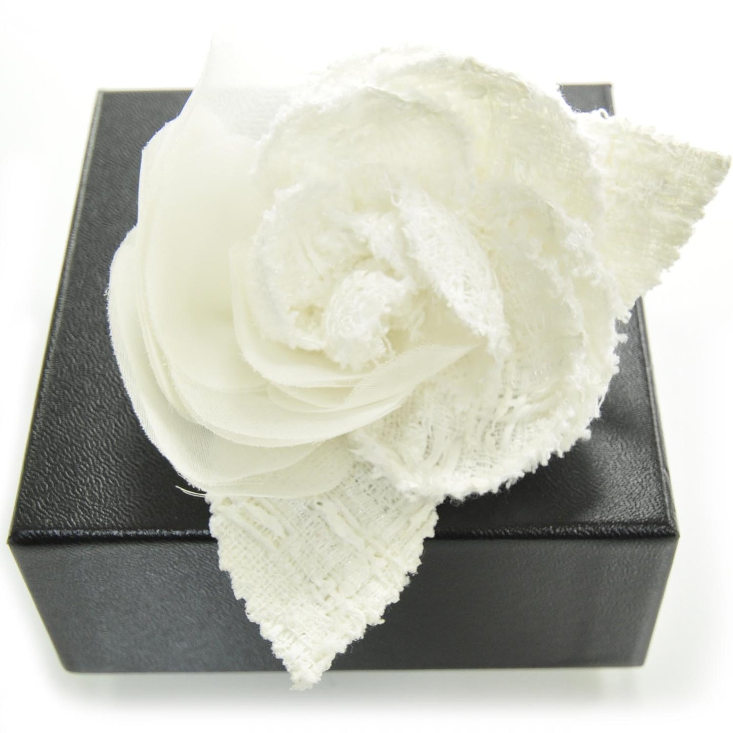Fantasy Tweed Camellia Pin Brooch Ivory
