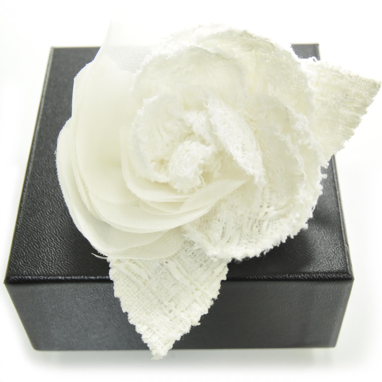 Chanel Fantasy Tweed Camellia Pin Brooch Ivory 2 of 5