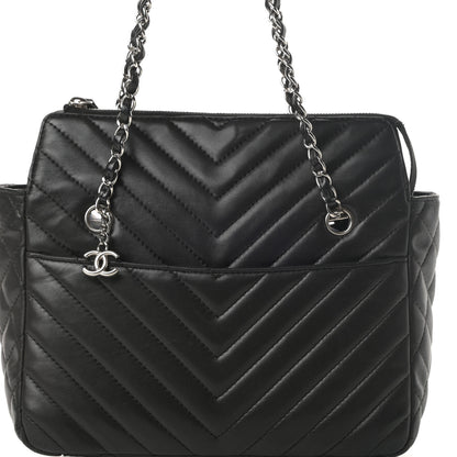 Chanel Lambskin Chevron Quilted Shoulder Bag Black 8 of 14
