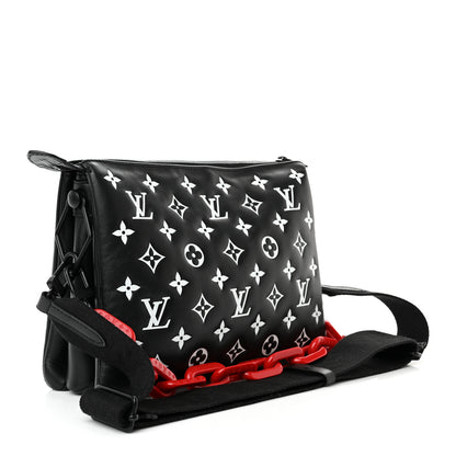 Louis Vuitton Lambskin Embossed Monogram Coussin PM Black White 3 of 9