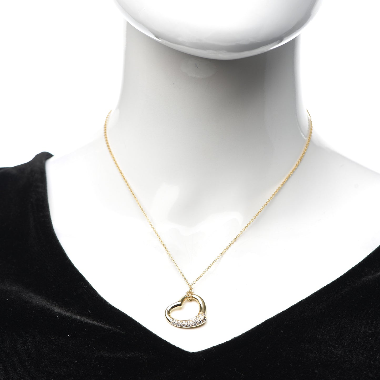 18K Yellow Gold Diamond 22mm Elsa Peretti Open Heart Pendant Necklace