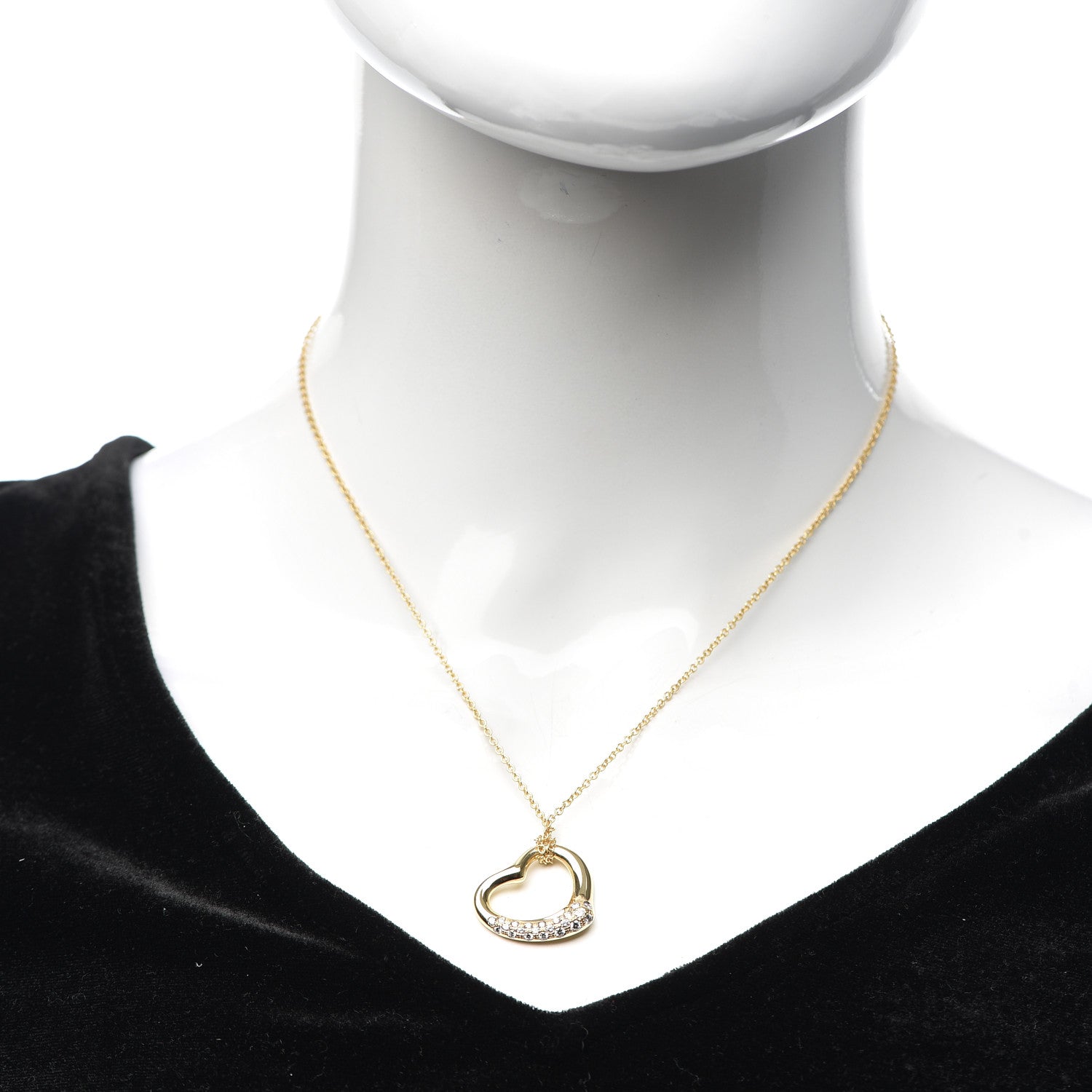 Tiffany 18K Yellow Gold Diamond 22mm Elsa Peretti Open Heart Pendant Necklace 2 of 6