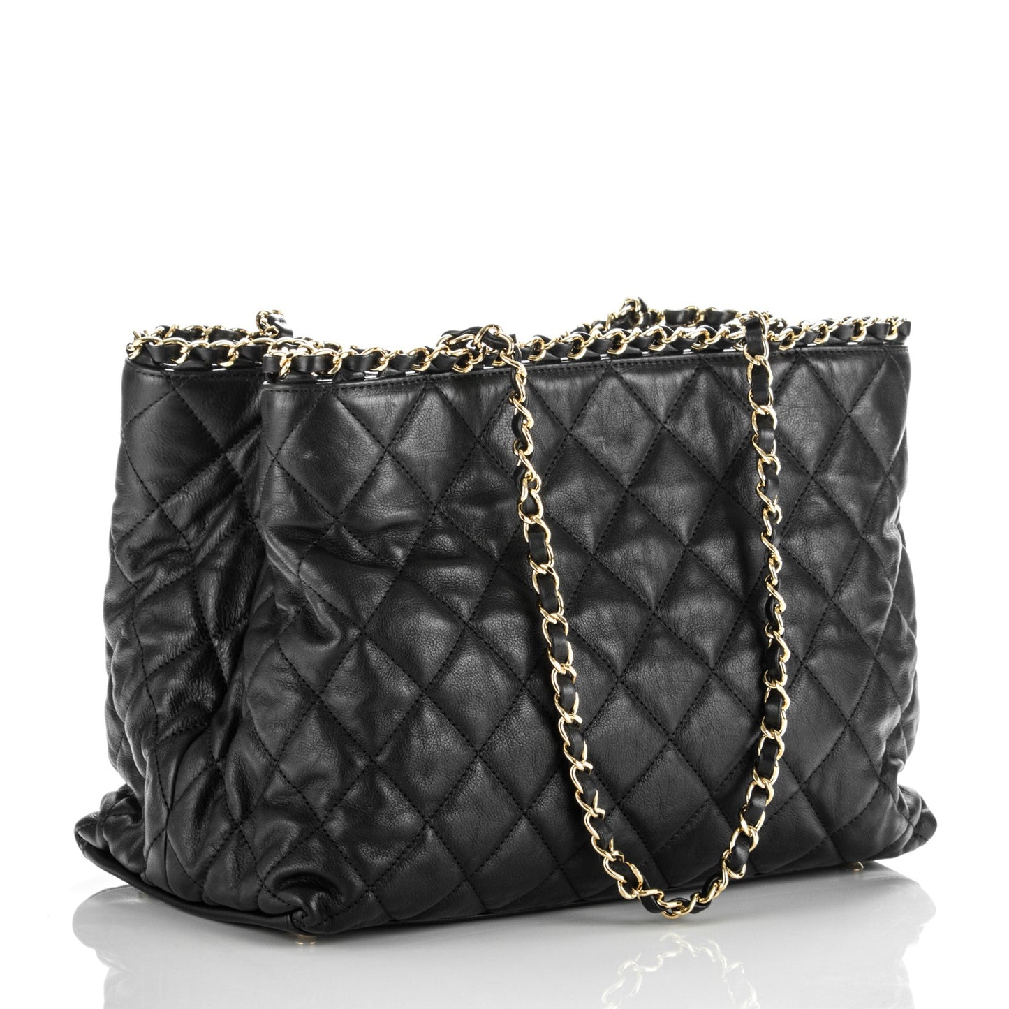 Calfskin Quilted Small Chain Me Tote Black