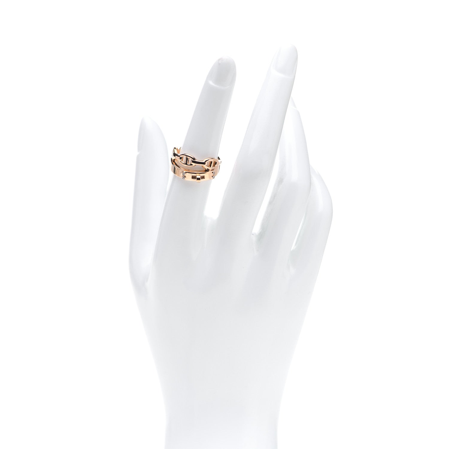 Hermes 18K Rose Gold Diamond Kelly Double Tour Ring 53 6.25 2 of 5