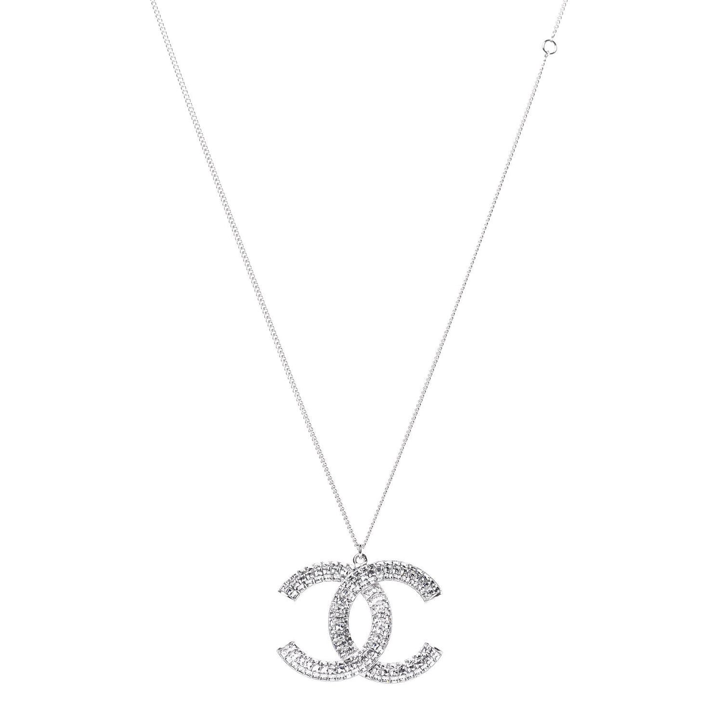 Baguette Crystal Large CC Necklace Silver