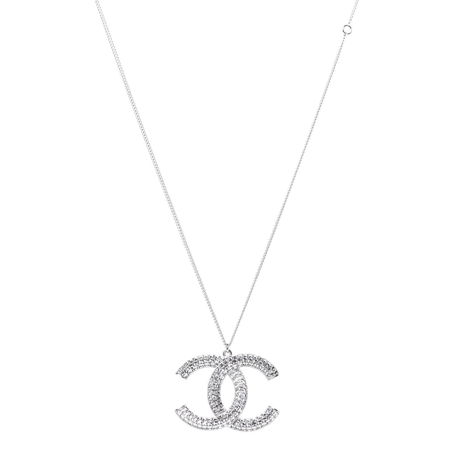 Chanel Baguette Crystal Large CC Necklace Silver 1 of 6