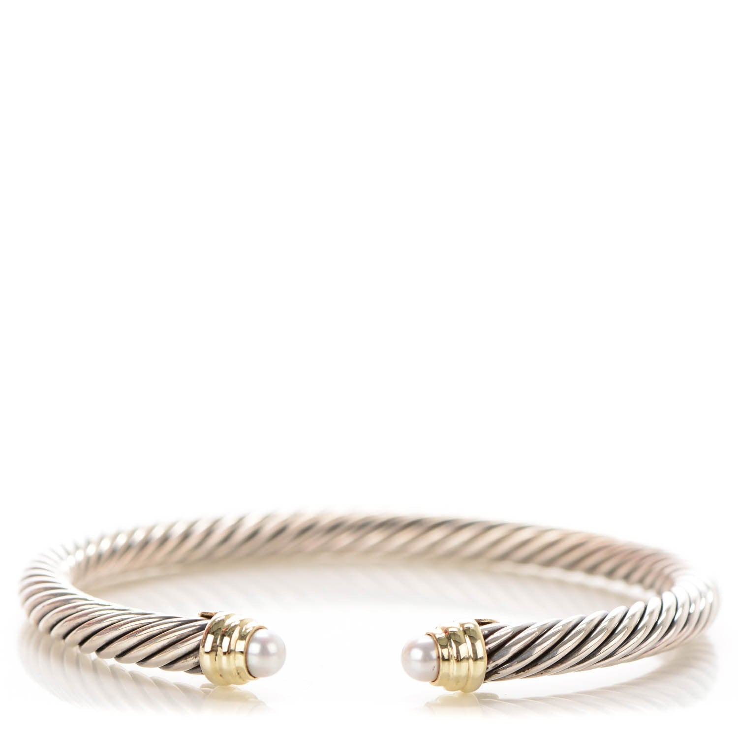 David Yurman Sterling Silver 14K Yellow Gold Pearl 5mm Cable Classics Bracelet 1 of 5
