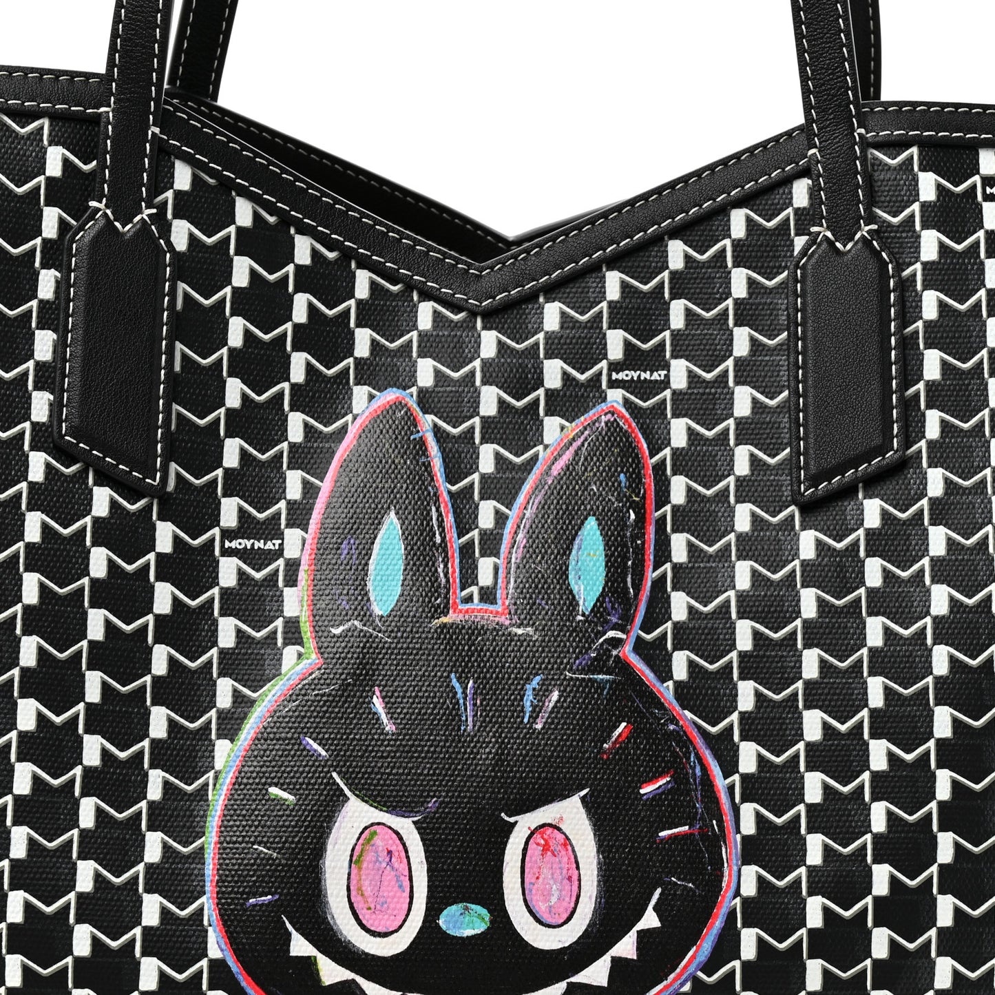 X KASING LUNG Calfskin Canvas M Labubu Tote GM Black
