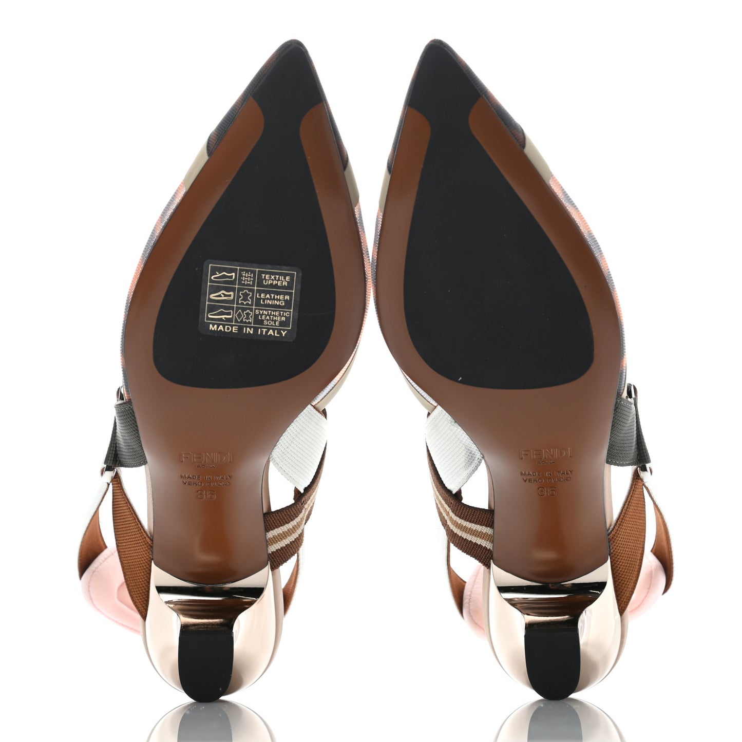 Technical Mesh FF Colibri 55mm Slingback Pumps 36 Tobacco Moro Camelia Beige Caramello