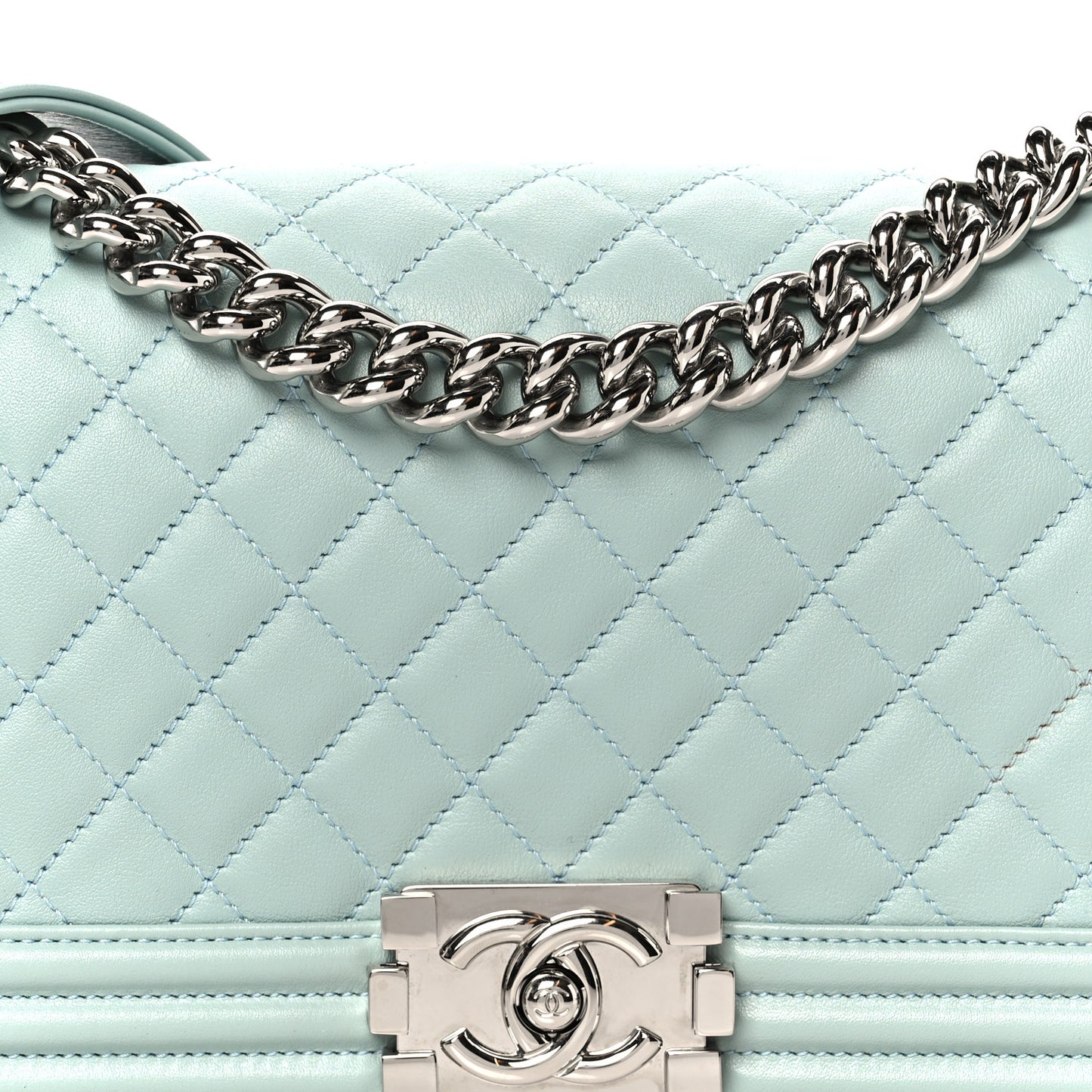 Calfskin Quilted Medium Boy Flap Light Blue