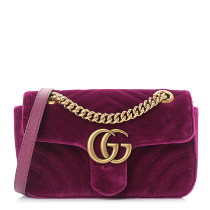 Gucci Velvet Matelasse Mini GG Marmont Shoulder Bag Fuchsia Violet Cyclamen 1 of 11